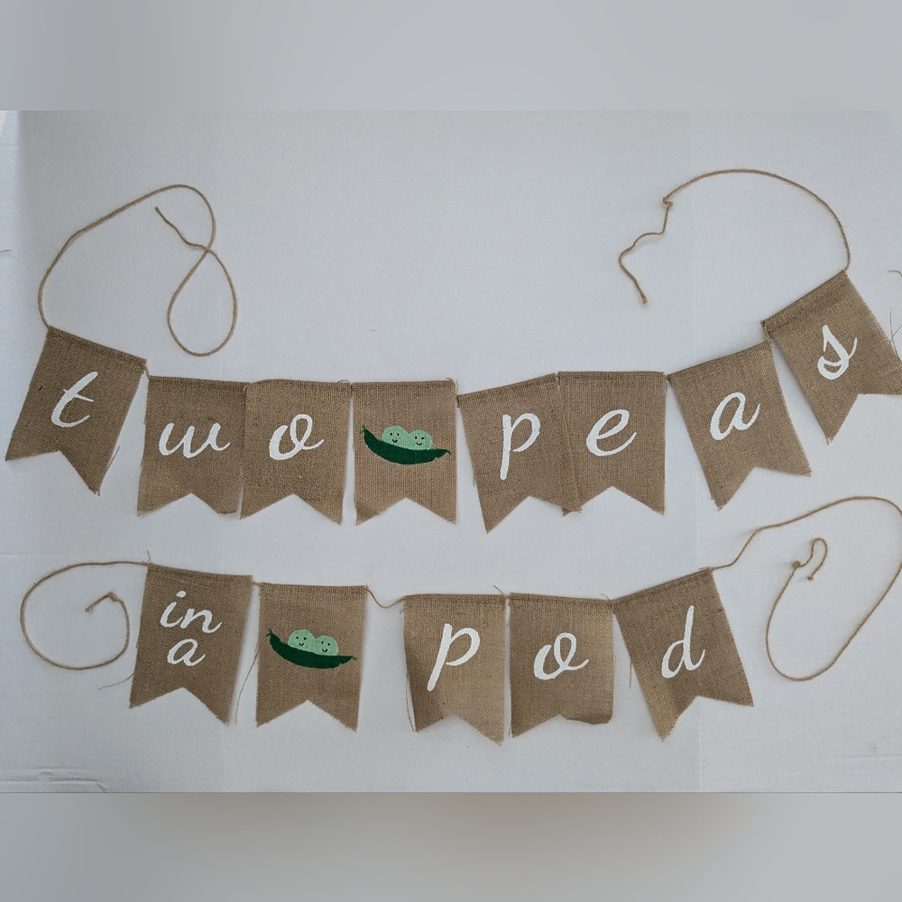 Two Peas in a Pod Burlap Banner Twins Baby Shower